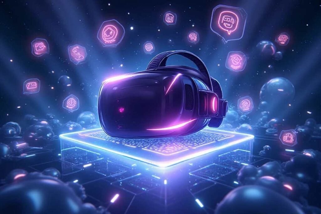 Allthefallen VR anime headset with glowing forum icons